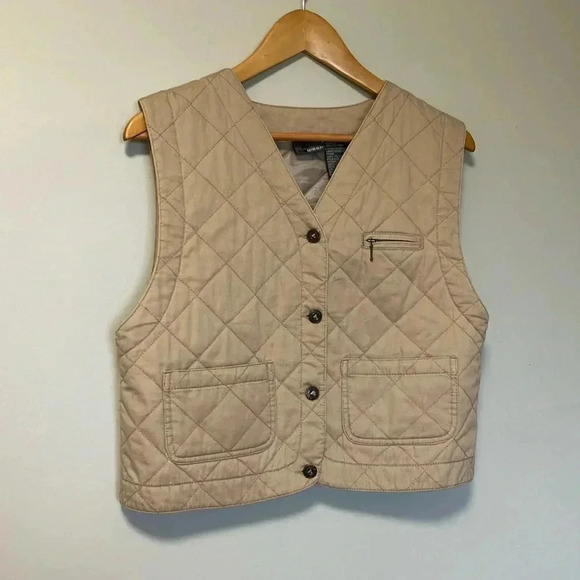 Liz Clairborne Lizwear beige tan cotton  quilted saharian vest jacket - Picture 2 of 8